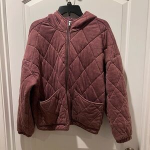 Quilted Maroon Hooded Jacket Size: Medium